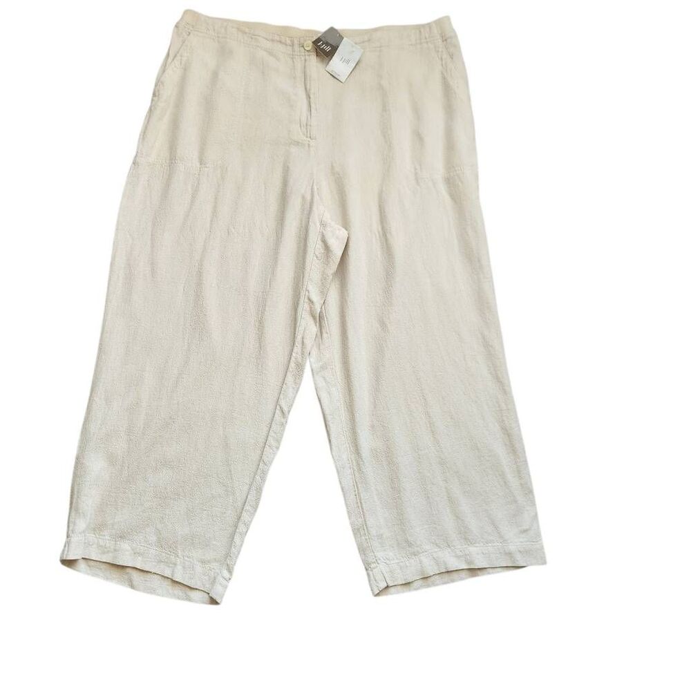 J Jill Cropped Pants XL Linen Blend Wide Leg New Sea Salt Coastal